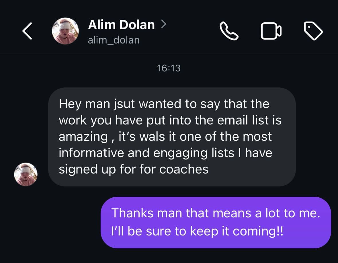 DM testimonial screenshot