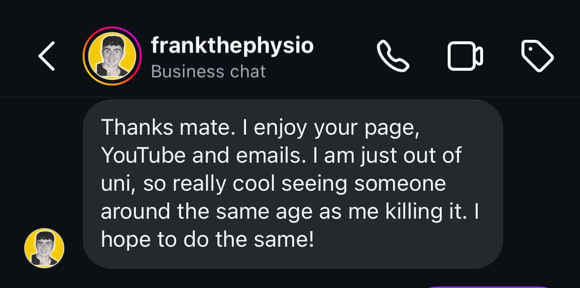 DM testimonial screenshot