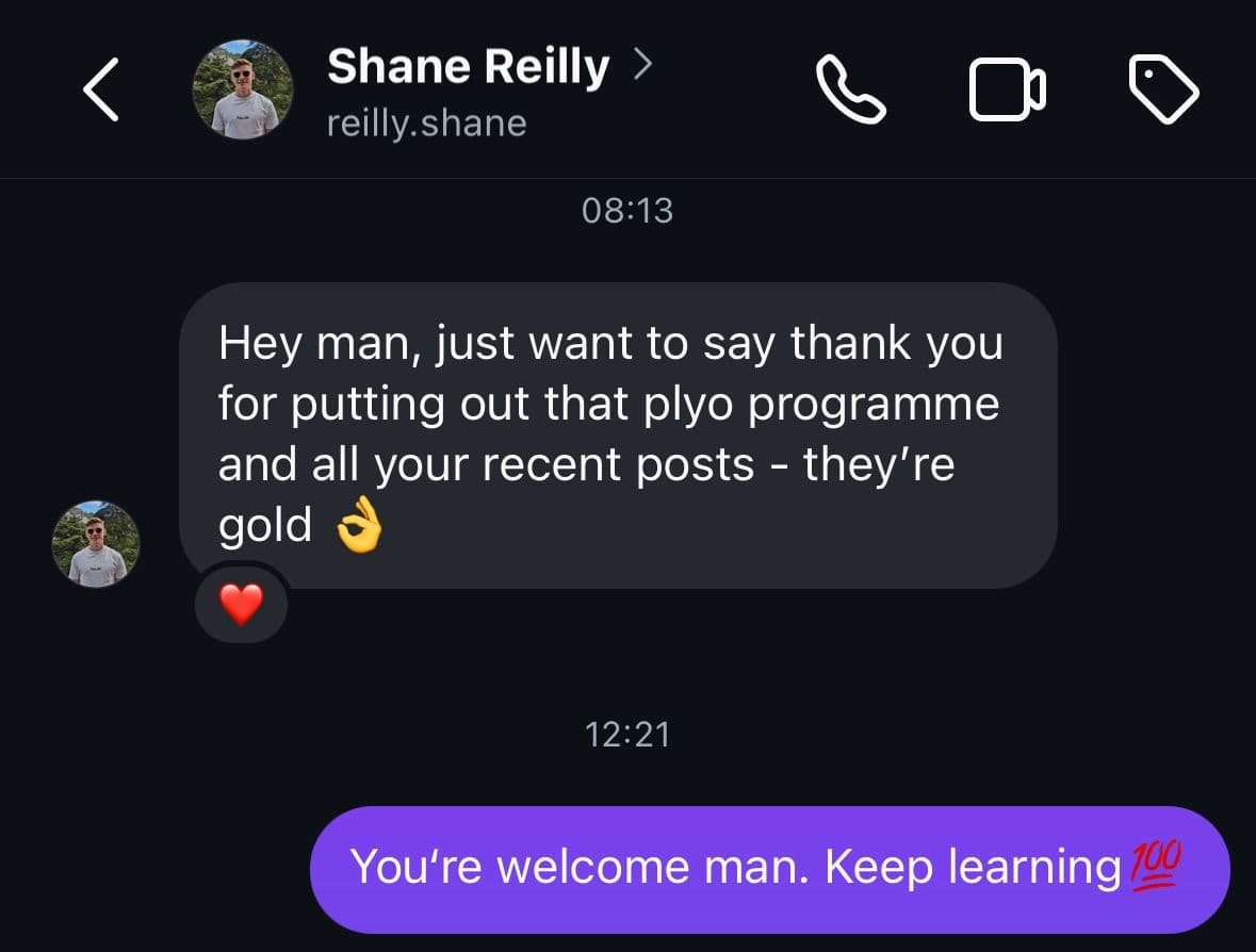 DM testimonial screenshot